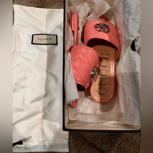 Brand New Gucci Double GG Marmont Sandal Slide in Dusty Pink Color EU 38 US 7.5 - Picture 3 of 10